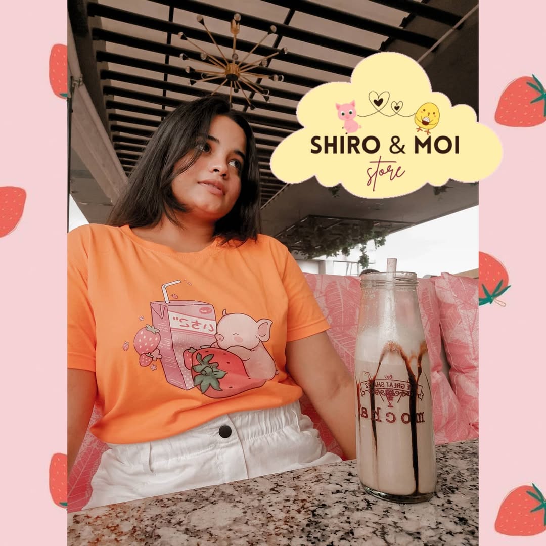 Yellow Piggy & Strawberry Milk Cute Graphic T-shirt