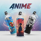 Anime collection banner featuring three anime-style water bottles