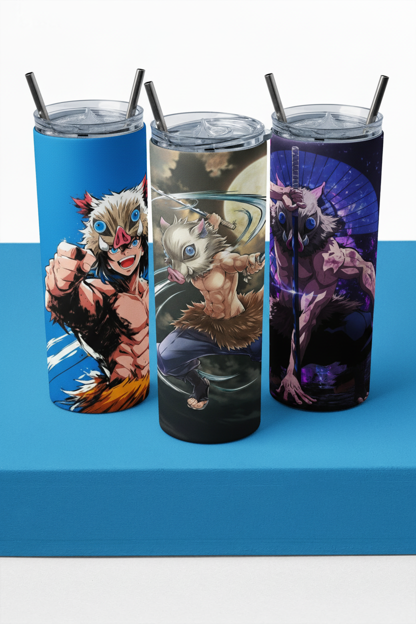 Collection banner featuring three Inosuke-themed tumblers without text