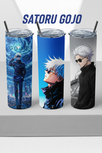 Satoru Gojo collection banner featuring three anime-style tumblers