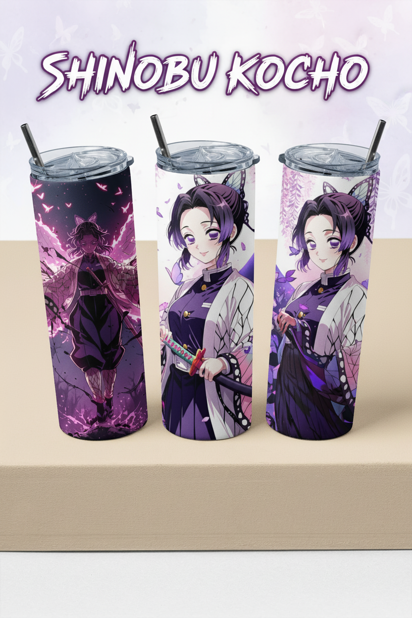 Shinobu Kocho collection banner featuring three anime-style tumblers