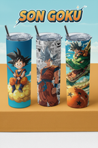 Son Goku collection banner featuring three anime-style tumblers