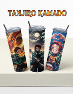 Tanjiro Kamado collection banner featuring three anime-style tumblers